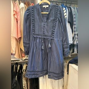 Sea New York navy cotton tunic dress with eyelet hem detail